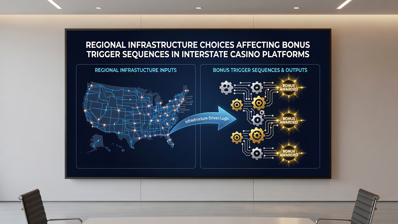 Network diagram illustrating data flow and synchronization between regional servers for interstate casino bonus systems