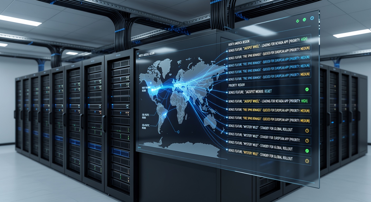 Network routing map showing server farm connections to regional casino applications